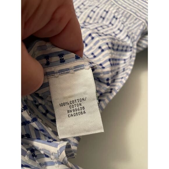 Bugatchi luxury designer shirt Button Mens blue white long sleeve embroider Lg - Picture 5 of 6